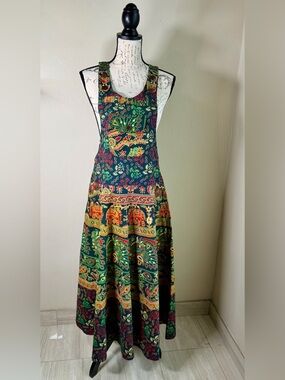 Navy Multicolor Bohemian Maxi Dress with Green & Gold Accents